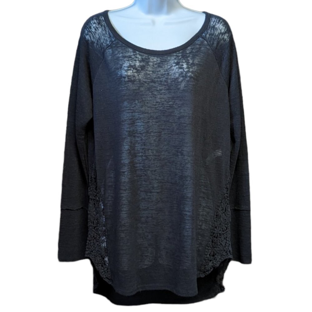 Arizona Jean Co Top Shirt Blouse Long Sleeve Crochet Side Panel Women's Size XL
